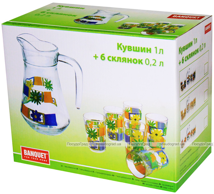 Набір для напоїв Banquet. Глечик 1,5л і 6 склянок 210 мл
