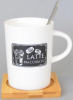 Кружка керамическая "Latte Macchiato" 320мл на деревянном блюдце с ложкой