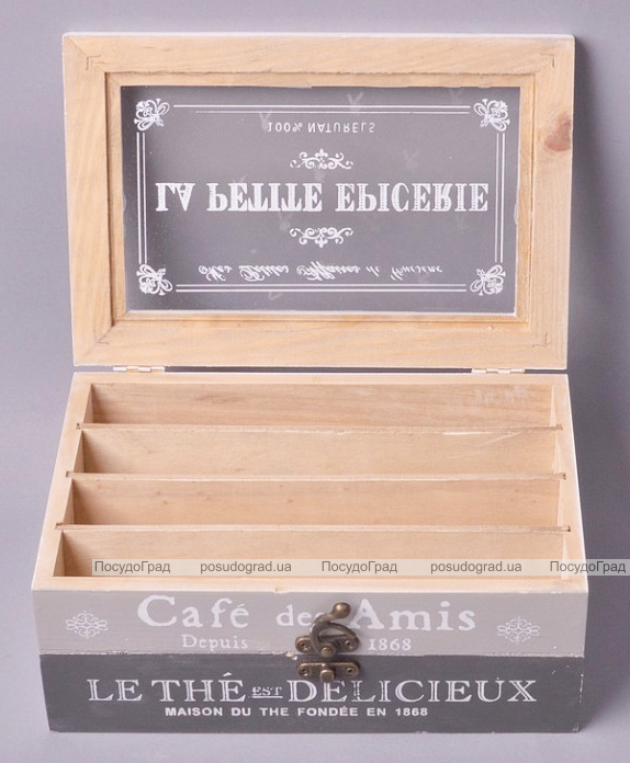Коробка-шкатулка "La Petite Epicerie" для чаю та цукру, 4 секції, 10х24см