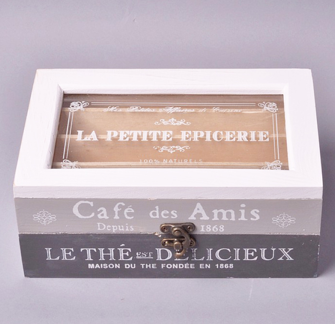 Коробка-шкатулка "La Petite Epicerie" для чая и сахара, 4 секции, 10х24см