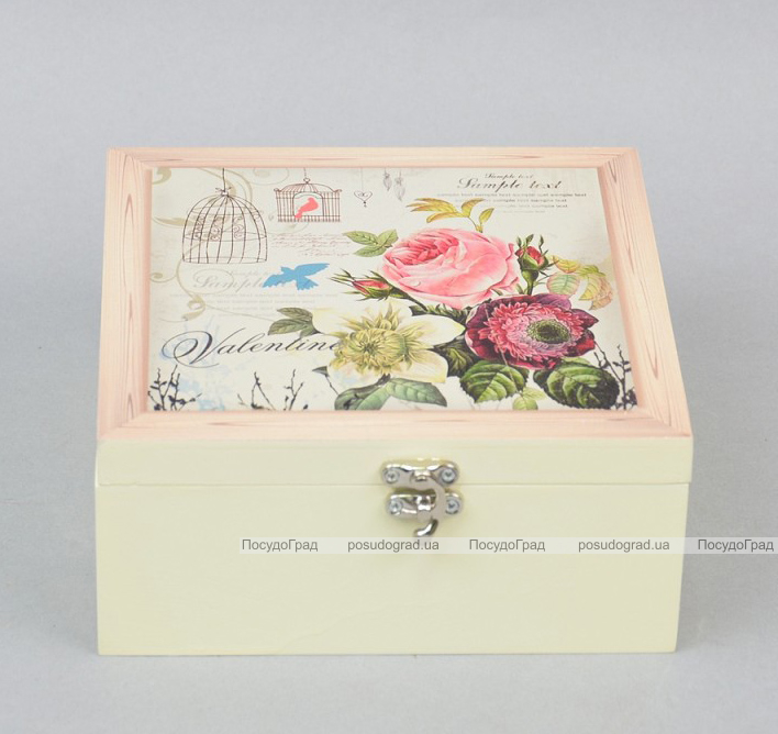 Коробка-шкатулка "Rose" для чаю та цукру, 4 секції, 17х17см