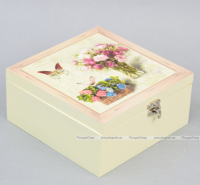 Коробка-шкатулка "Bouquet of Flowers" для чаю та цукру, 4 секції, 17х17см