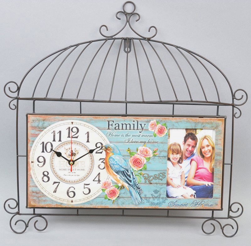 Часы настенные "Lovely family" 50x50см с фоторамкой шебби-шик