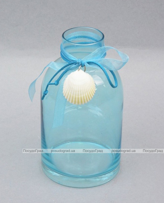 Ваза скляна Monophonic Bottle blue 19см