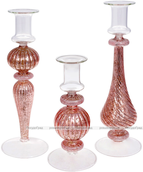 Подсвечник стеклянный Candlestick 8.5х26см, розовый