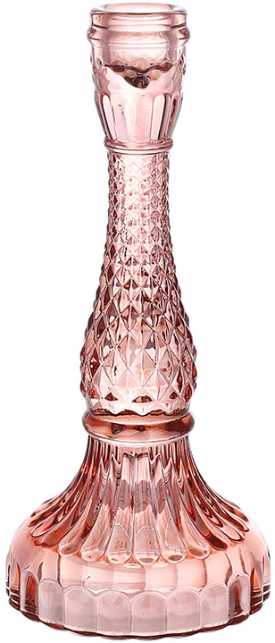 Свічник скляний "Crystal Glass" Ø11х22см, рожеве скло
