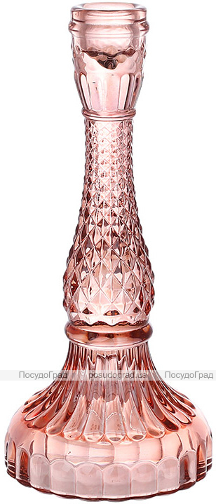 Подсвечник стеклянный "Crystal Glass" Ø11х22см, розовое стекло