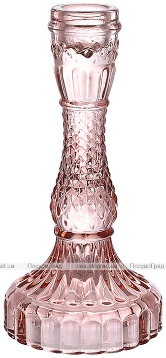 Набір 12 скляних свічників "Crystal Glass" 17см, ніжно-рожевий
