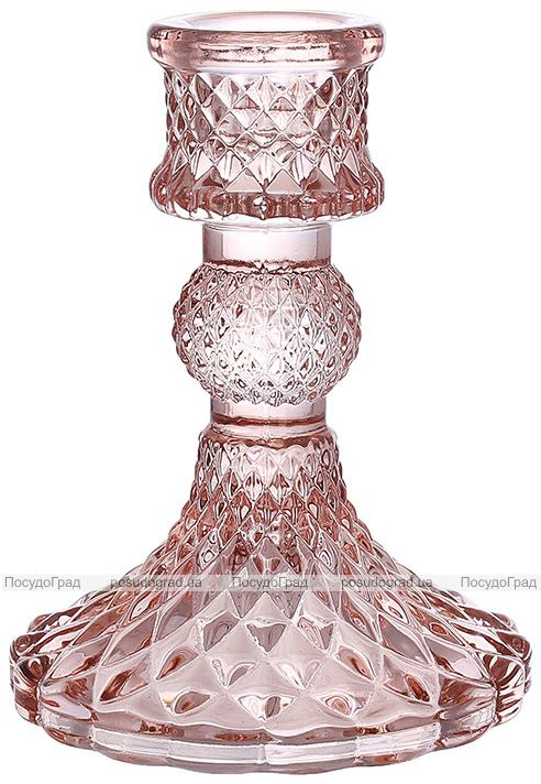 Набор 12 стеклянных подсвечников "Crystal Glass" 10см, нежно-розовый
