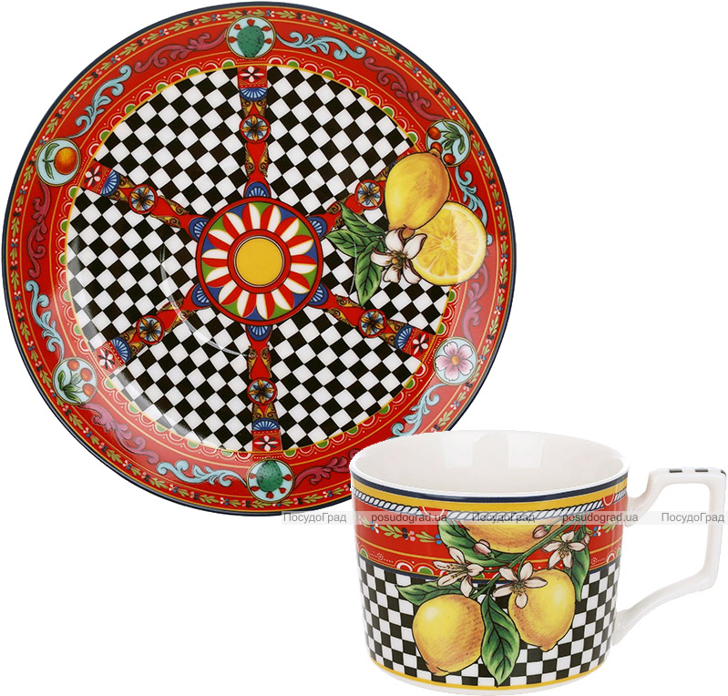 Чайно-кавовий набір Sicilia "Limoni" (Лимони) 220мл на 6 персон, порцеляна