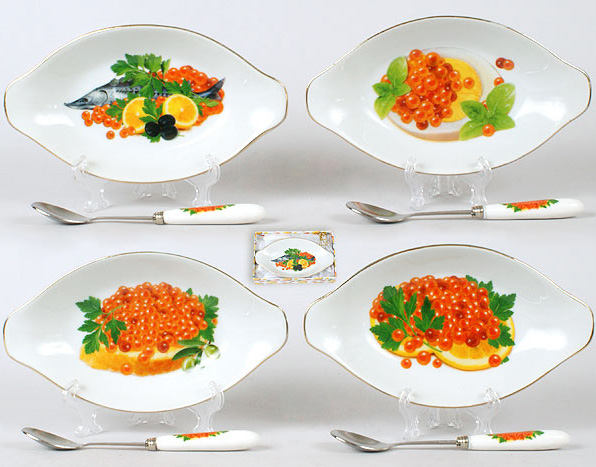 Ікорниця фарфорова з ложкою Ікра Sea Food 17.5см