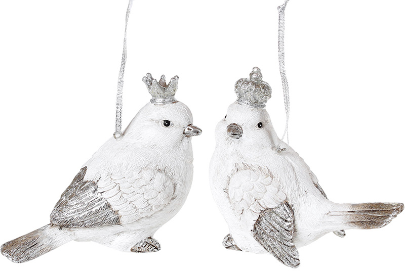 Набір 2 підвіски "Королівські пташки" White Silver 12х6х10см