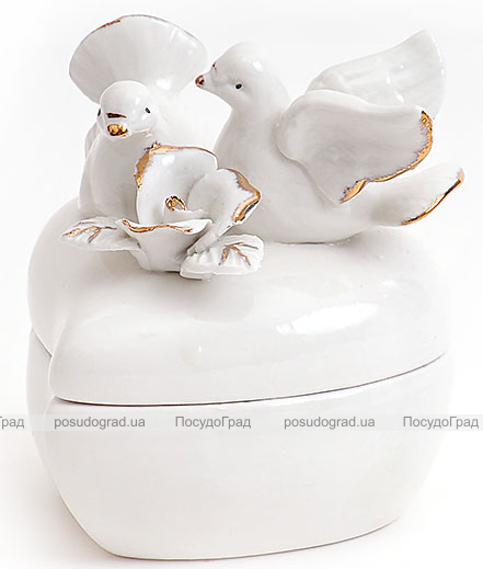 Фарфорова шкатулка "Біла Принцеса Голуби з Розою", 9.5x8x9см