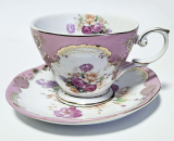 Чайно-кофейная фарфоровая пара "Gold Tea Pink" чашка 200мл с блюдцем