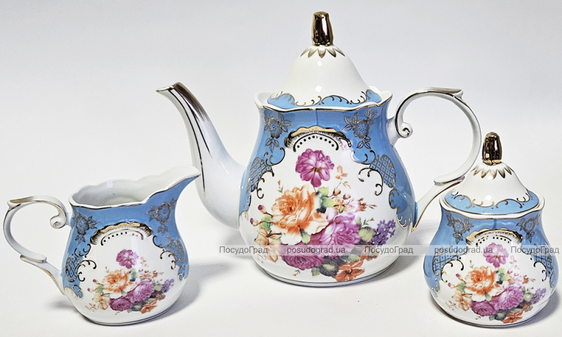Чайний набір "Gold Tea Blue" чайник 1300мл, цукорниця та молочник