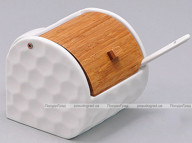 Солонка с ложкой Ceram-Bamboo Ø9см бамбуковой откидной крышкой
