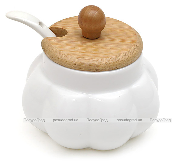 Сахарница Ceram-Bamboo Ø9см с ложкой и бамбуковой крышкой