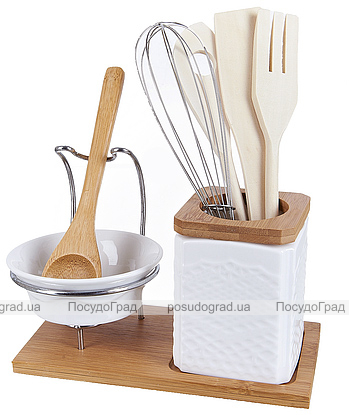 Подставка для кухонных аксессуаров Ceram-Bamboo с пиалой и деревянной ложкой 8 предметов