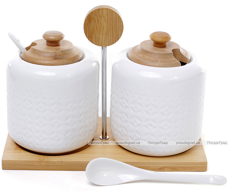 Набір банок Ceram-Bamboo 250мл для рідких і сипучих продуктів з ложками на бамбуковій підставці