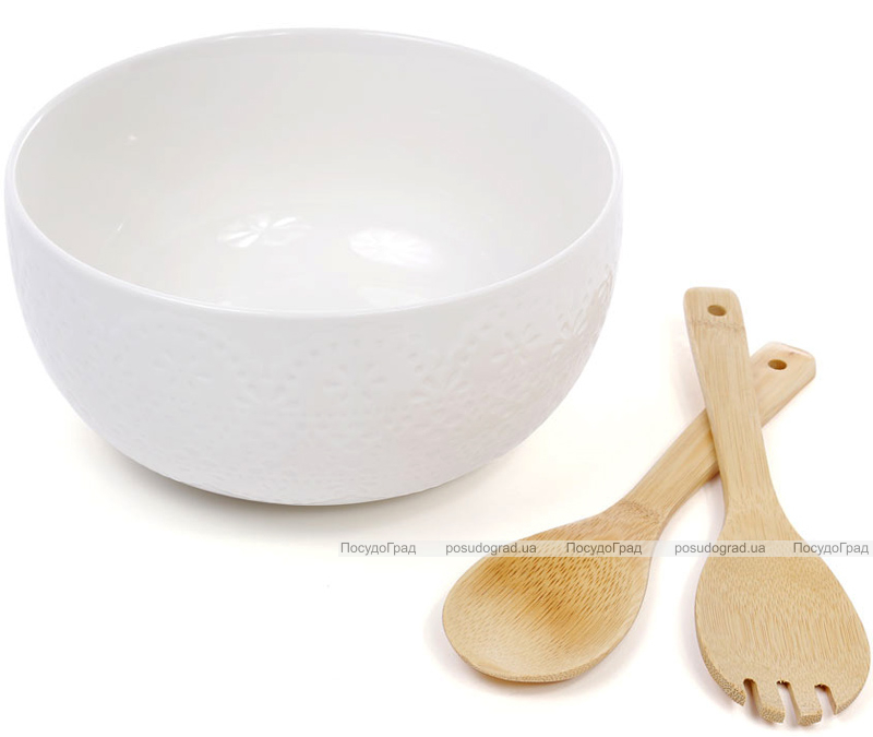 Салатник фарфоровый Ceram-Bamboo Ø24х12см и две кухонные лопатки бамбуковые