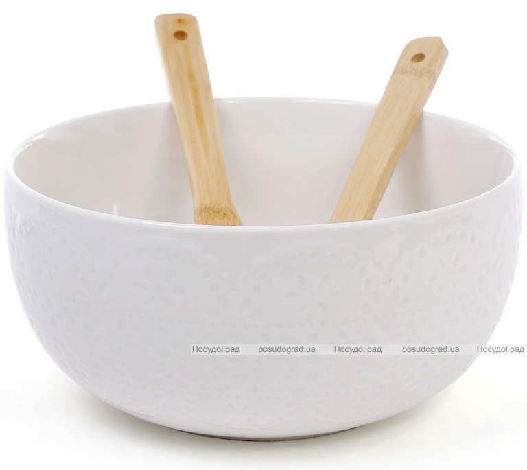 Салатник фарфоровый Ceram-Bamboo Ø24х12см и две кухонные лопатки бамбуковые