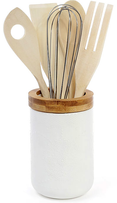 Стакан для кухонних аксесуарів Ceram-Bamboo Ø9см з набором дерев'яних лопаток і віничок