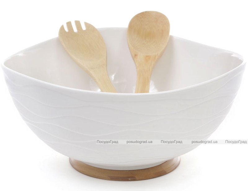 Салатник фарфоровый Ceram-Bamboo Ø29х14см, кухонные лопатки и подставка