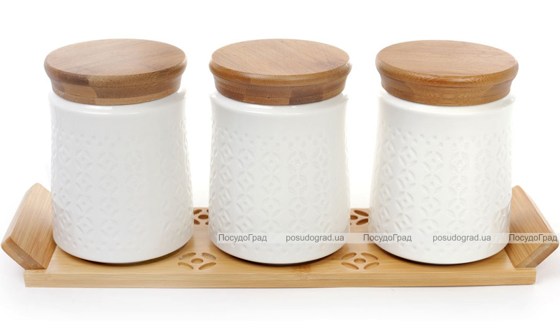 Набор банок Ceram-Bamboo 550мл для сыпучих на деревянной подставке