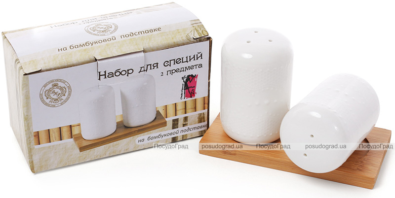 Набір спецовників Ceram Bamboo "Мереживо", сільничка та перечниця на бамбуковій підставці