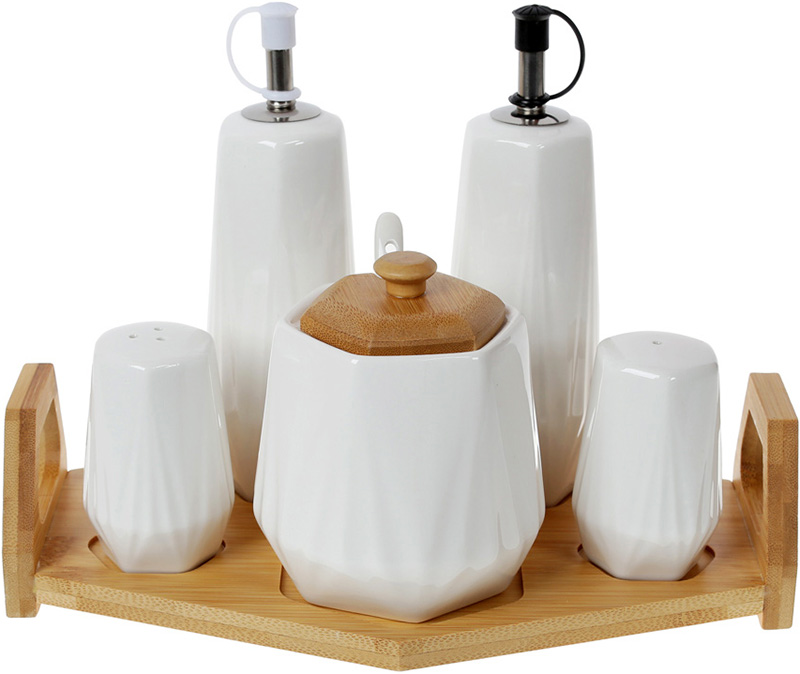 Набор для специй Nouvelle Home Coutle: масло/уксус, соль/перец + сахарница, на подставке