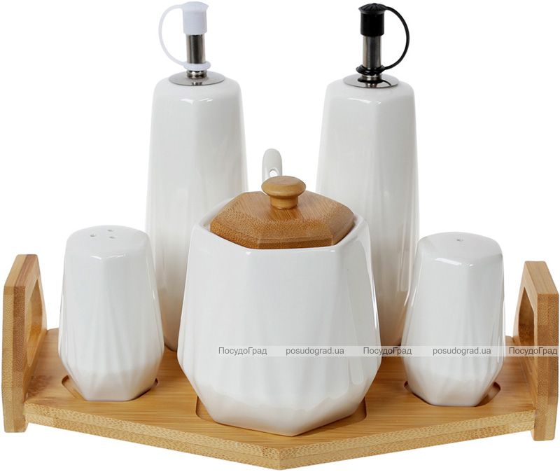 Набор для специй Nouvelle Home Coutle: масло/уксус, соль/перец + сахарница, на подставке