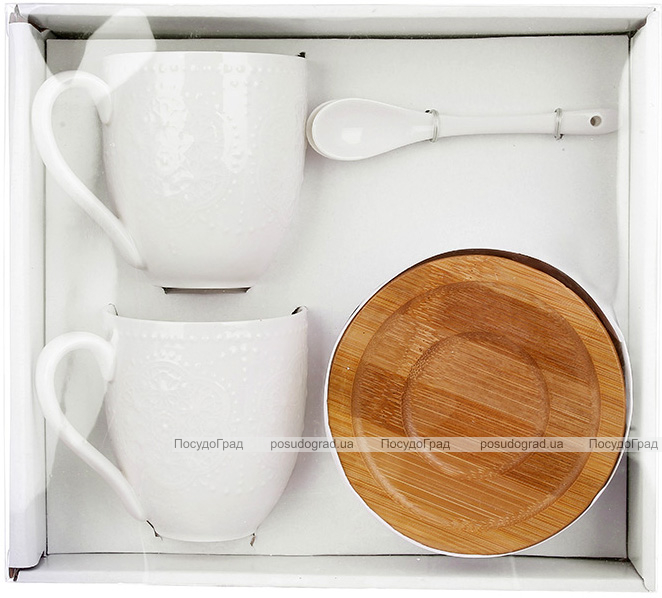 Чайный фарфоровый набор Ceram-Bamboo Grace на 2 персоны, 2 чашки 350мл и 2 блюдца с ложками
