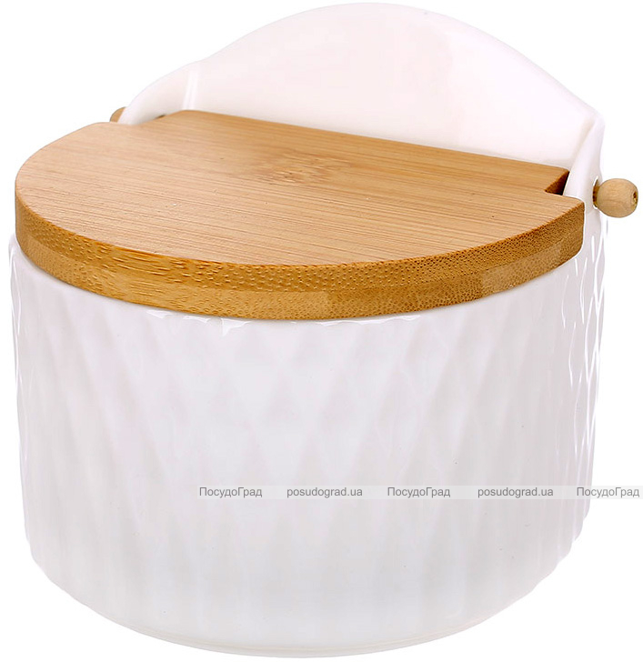 Цукорниця (сільниця) порцелянова Ceram Bamboo 12х11см з відкидною дерев'яною кришкою