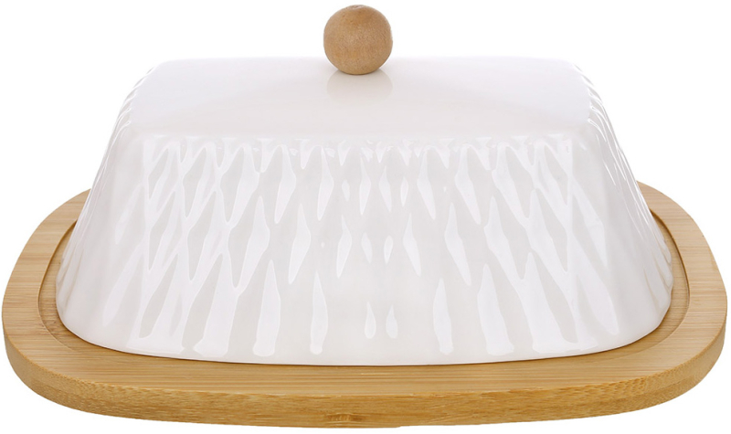 Маслянка Ceram-Bamboo Romb порцелянова з бамбуковим блюдцем 20.5х14.5см