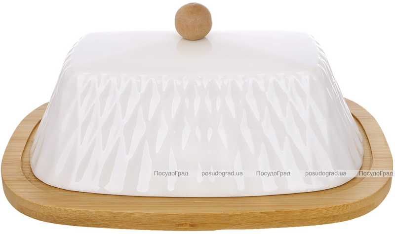 Маслянка Ceram-Bamboo Romb порцелянова з бамбуковим блюдцем 20.5х14.5см