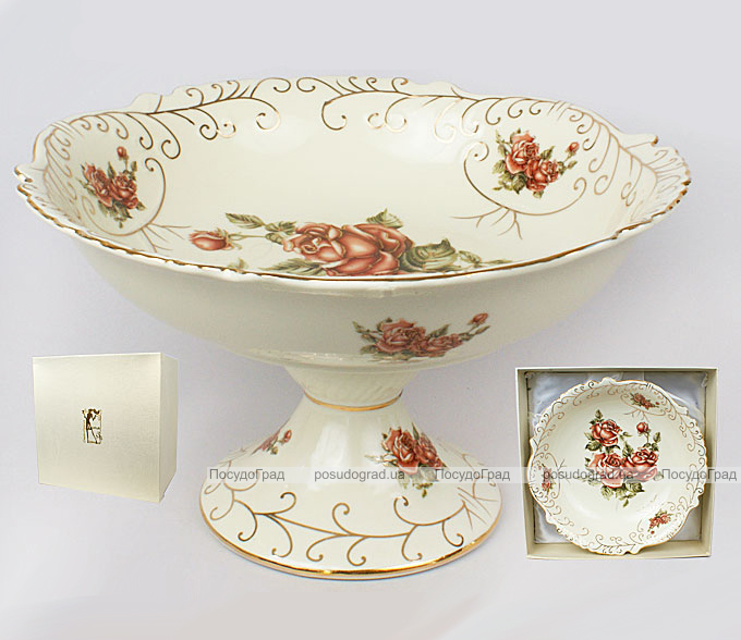 Блюдо на нозі (фруктовниця) Cream Rose Ø30см