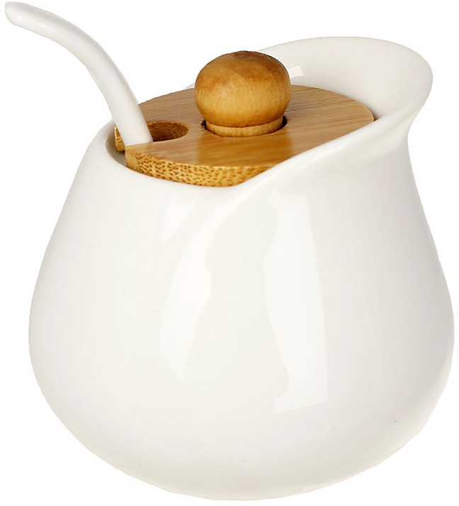 Сахарница Ceram Bamboo Grace Ø8х8см (150мл) с ложкой и деревянной крышкой