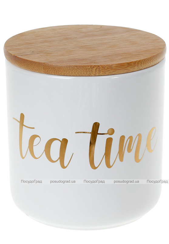 Банка Merceyl "Tea Time" 550мл керамическая с бамбуковой крышкой, белая