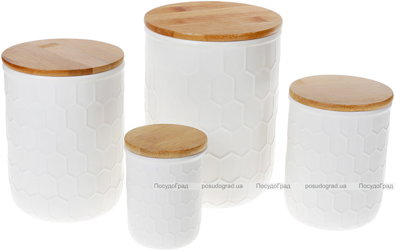 Банка керамічна «Honeycomb» White Style 870мл з бамбуковою кришкою