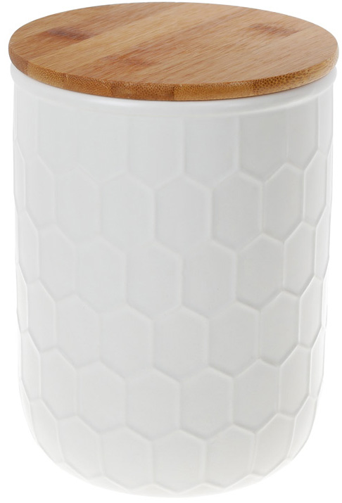 Банка керамічна «Honeycomb» White Style 1550мл з бамбуковою кришкою
