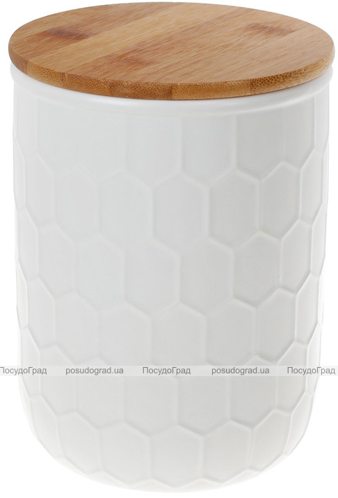 Банка керамічна «Honeycomb» White Style 1550мл з бамбуковою кришкою