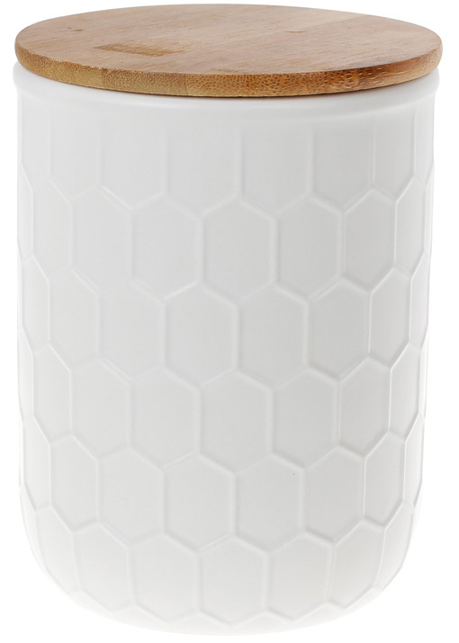 Банка керамічна «Honeycomb» White Style 870мл з бамбуковою кришкою