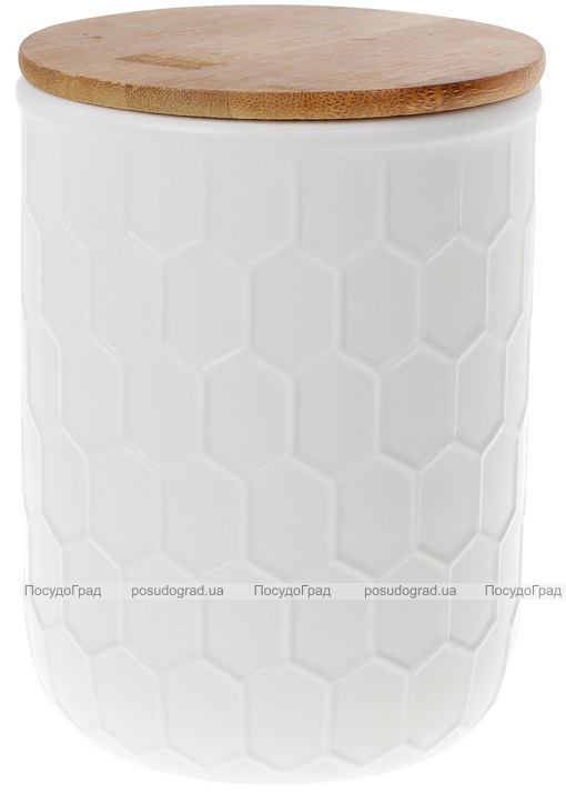 Банка керамічна «Honeycomb» White Style 870мл з бамбуковою кришкою