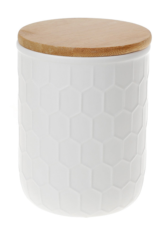 Банка керамічна «Honeycomb» White Style 450мл з бамбуковою кришкою