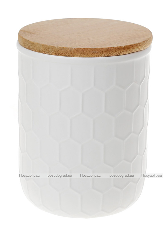 Банка керамічна «Honeycomb» White Style 450мл з бамбуковою кришкою