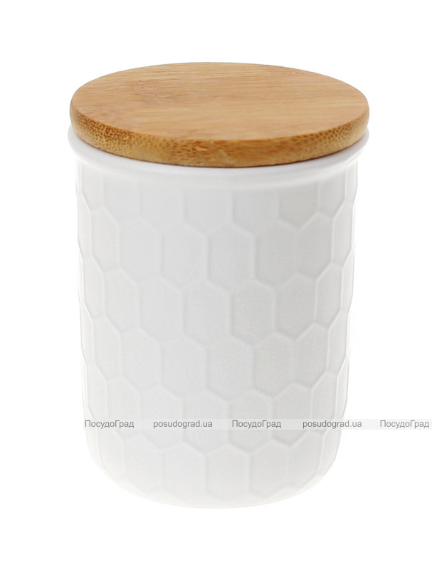 Банка керамічна «Honeycomb» White Style 130мл з бамбуковою кришкою