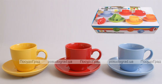 Набор кофейный SABO Color 100мл 6 чашек и 6 блюдец на подставке
