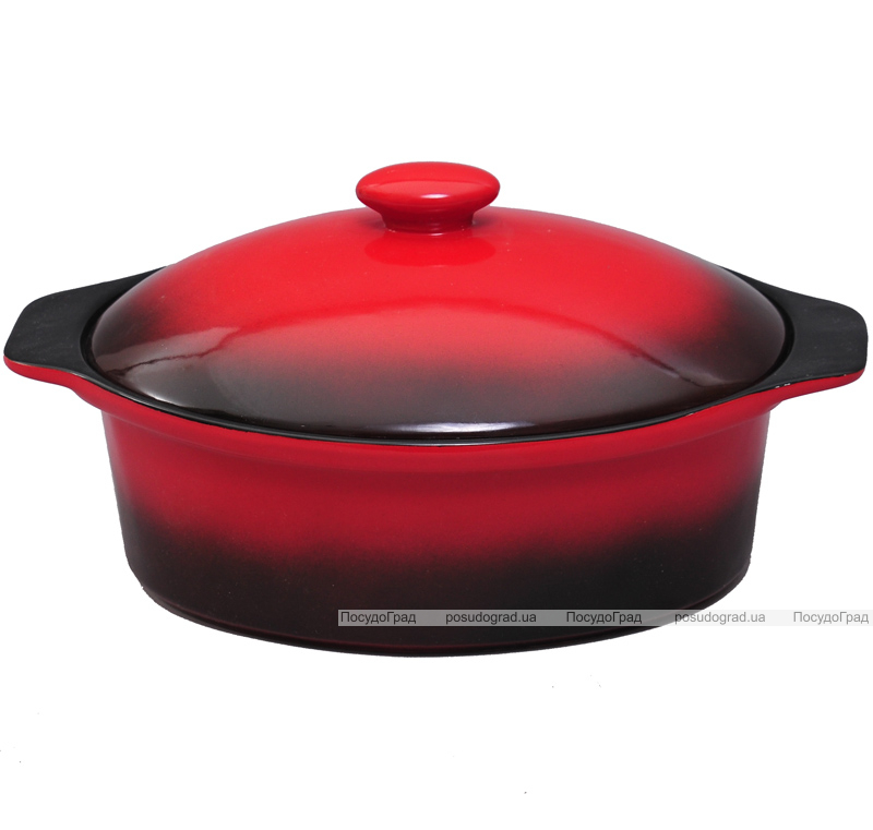 Каструля Bona Red&Black керамічна 30х20см овальна з кришкою