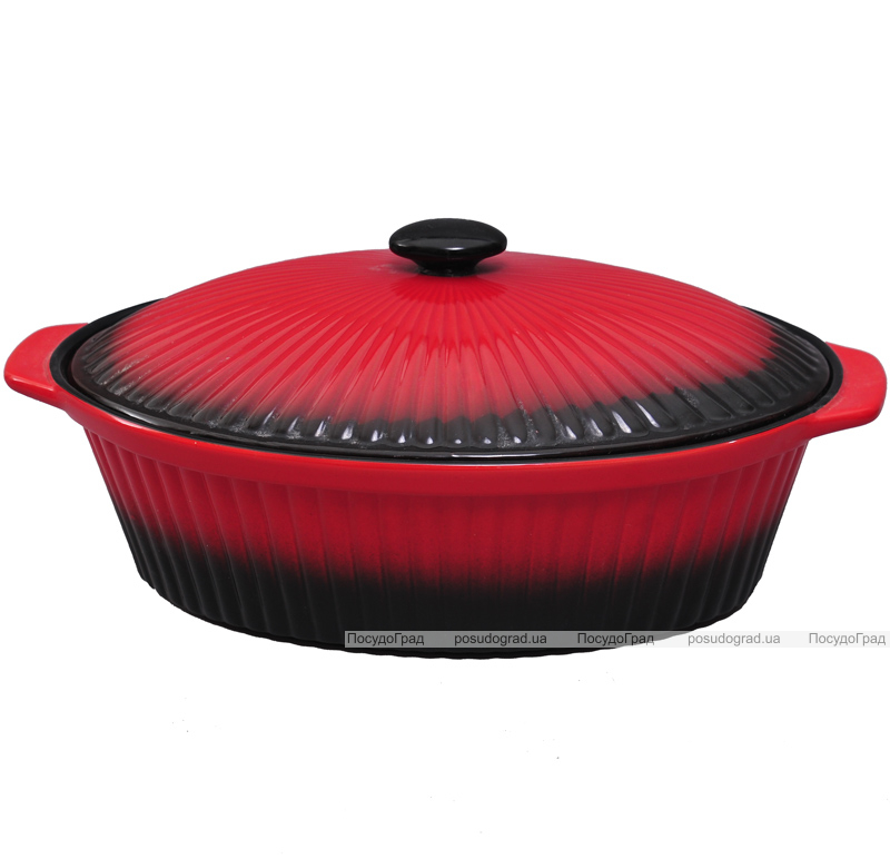 Каструля Bona-Red&Black керамічна 30х20см овальна з кришкою