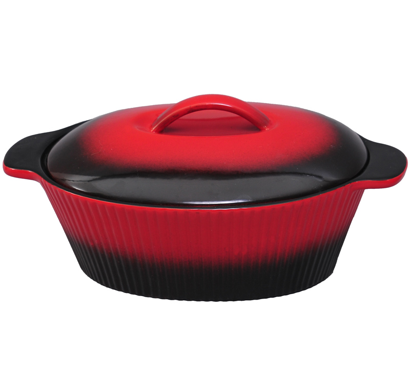 Каструля Bona Red&Black керамічна 42х27см овальна з кришкою